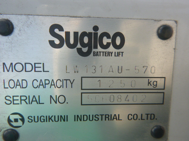 USED PALLET TRUCK FORKLIFT SUGICO LW131AU-570 5C608402 (F.UCHIYAMA